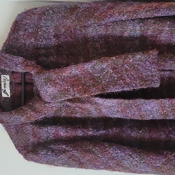 Bromley Boucle Scarf Trench Coat Union Made Wool Shades of Purple Womans XL - Picture 2 of 13